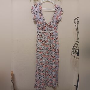 Floral V-Neck Maxi Dress - Multicolor